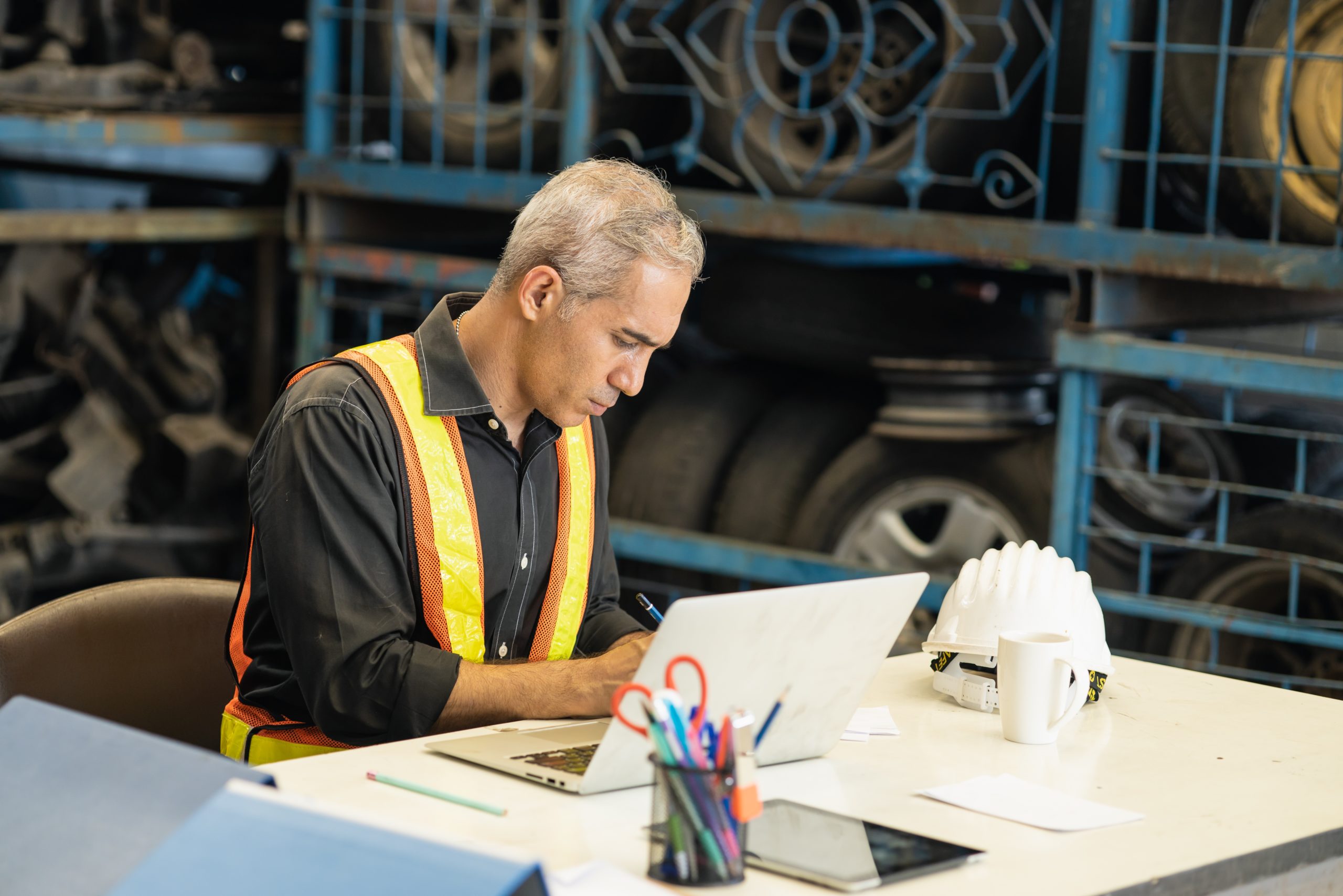 Professional,Engineer,Foreman,Working,Intense,At,Desk,Seriously,Look